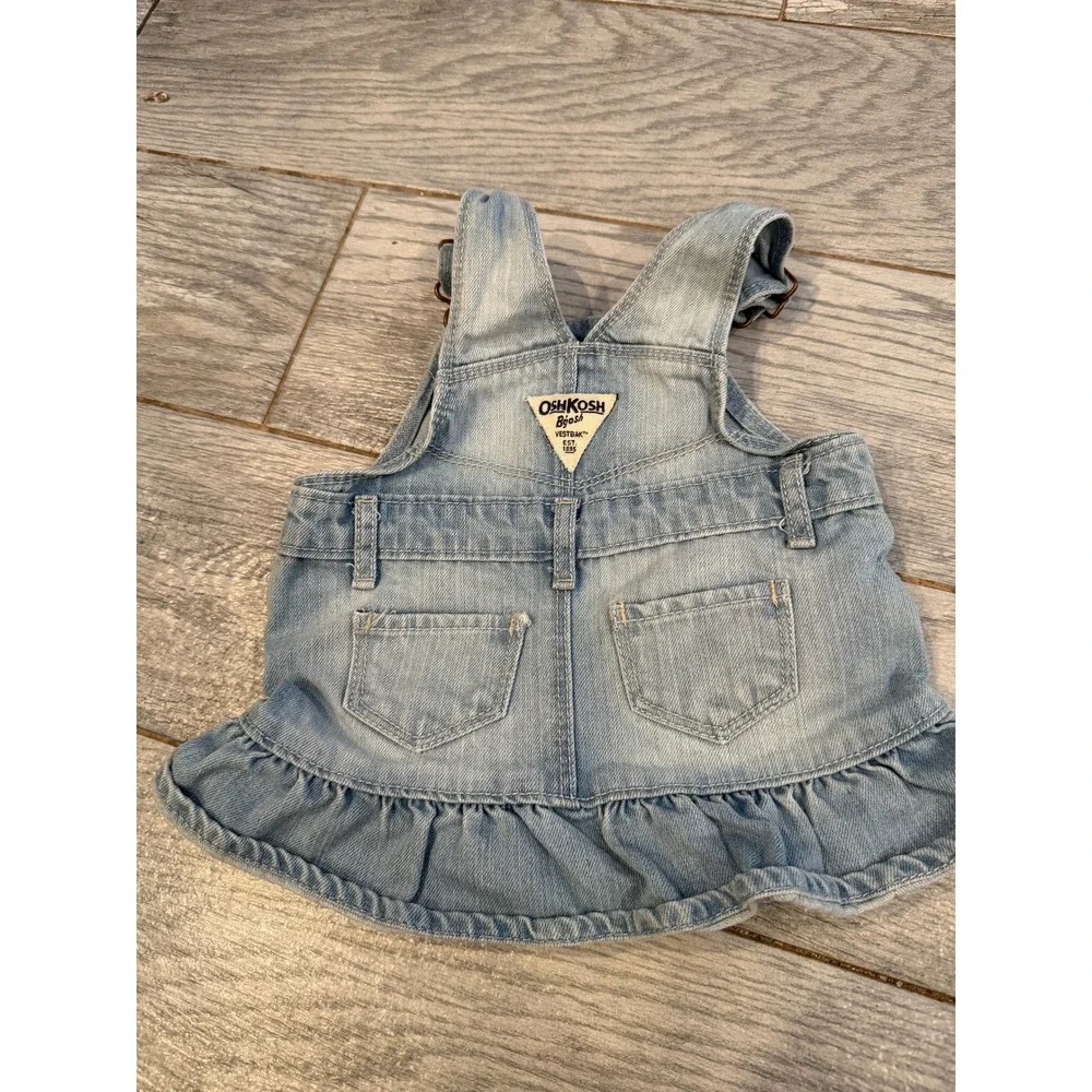 OshKosh B'gosh Baby Girls Denim Overalls Dress Ruffle Skirt 6 Months Bibs Jeans